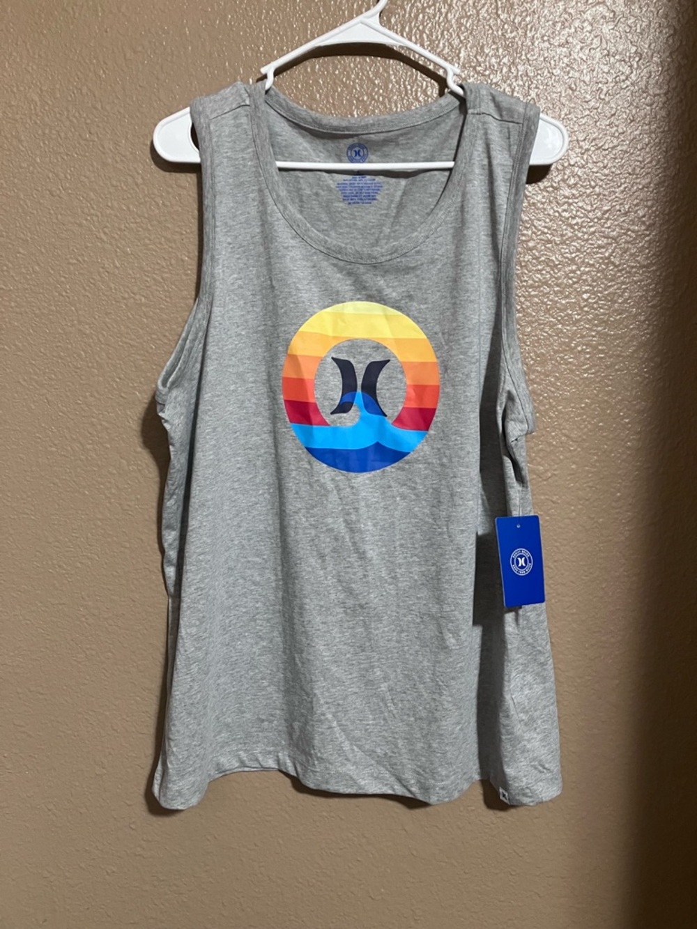 Hurley Gray Tank with Multicolor Sunset Logo